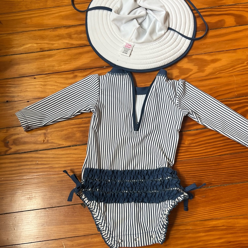 Ruffle Butts baby swim suit and matching hat